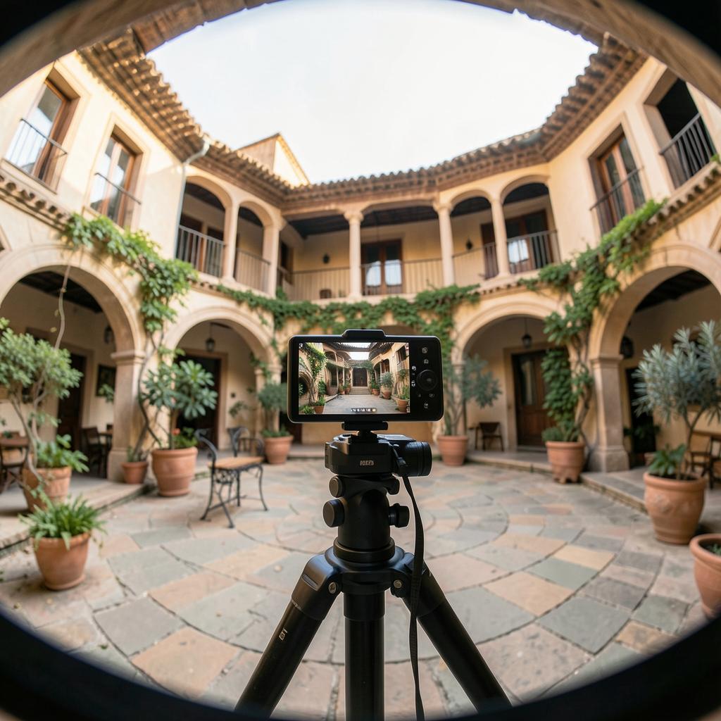 Cámara 360º grabando un patio andaluz