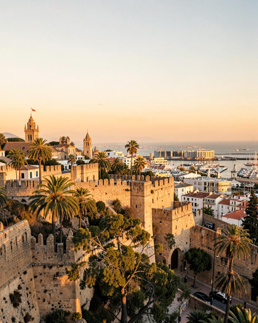 Vista panorámica de Málaga con la Catedral y el puerto